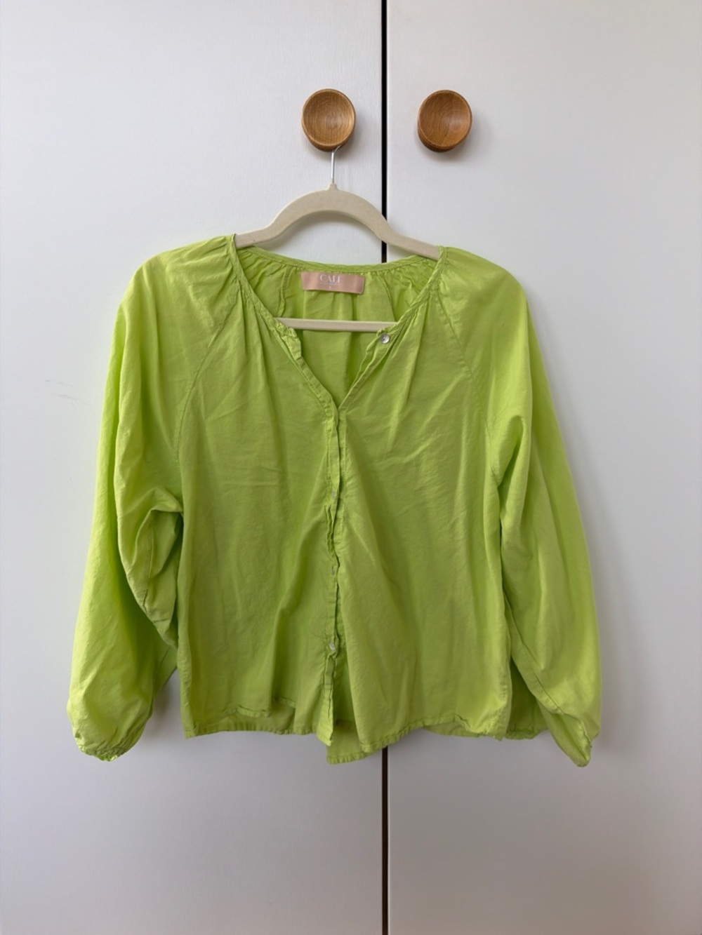 Lightweight Lime Green Button-Front Blouse